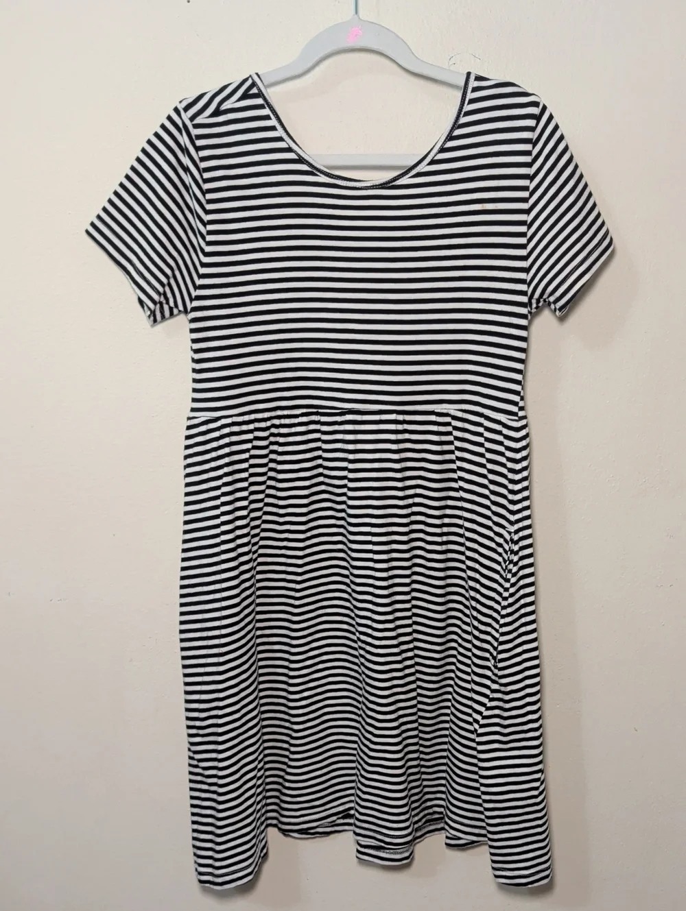 Old Navy Black & White Striped Short Sleeve Dress 100% Cotton Girls Size L 10-12